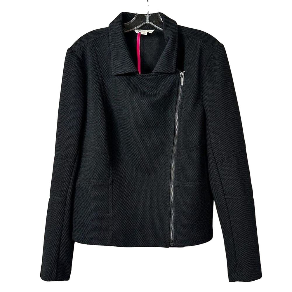 Cato Women's Long Sleeves Textured Stretch Fabric Black Moto Jacket Size Large